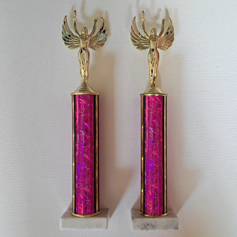 Gold and Pink Angel Trophies Set Of 2 - Picture 1 of 5